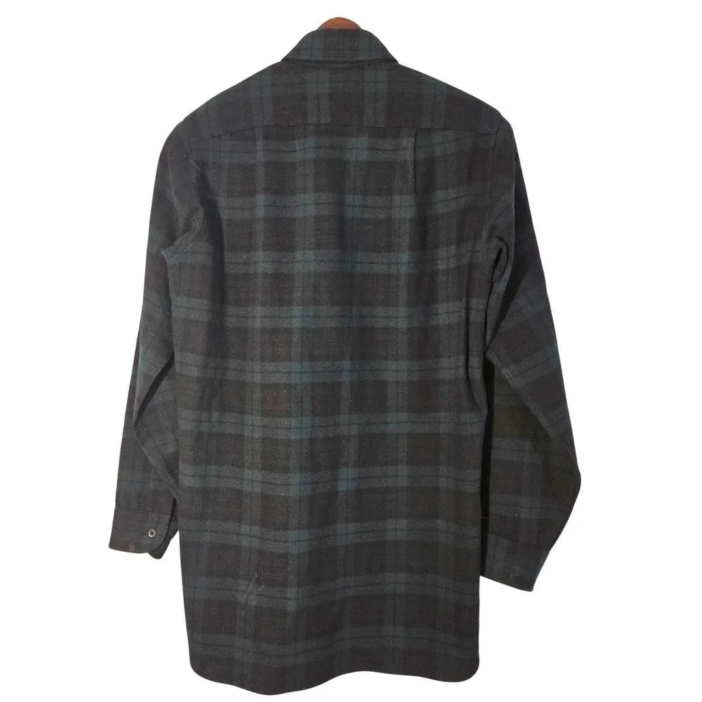 Vtg 60's Pendleton Black Watch Tartan Wool Shirt‎ Men 15.5 Black Green Plaid USA